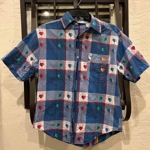 vintage backroad blues heart embroidered button up shirt